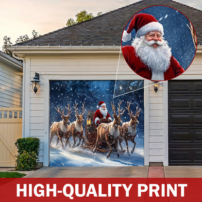 Christmas Garage Door Banner Decoration - Santa’s Magical Reindeer Sleigh Ride