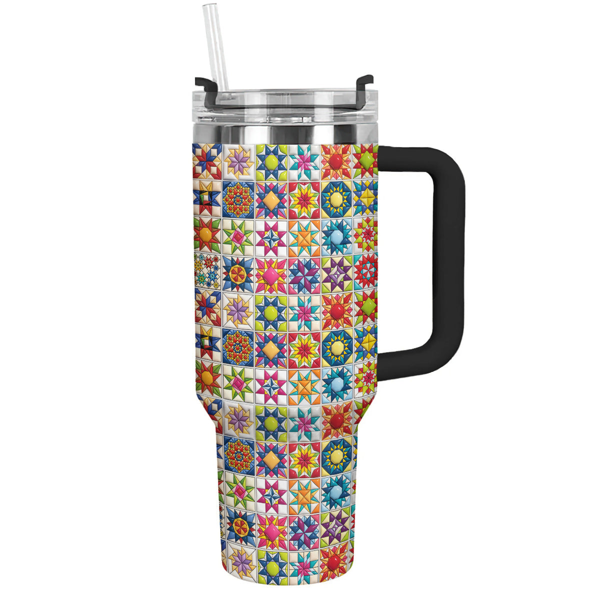 Sewing Lover 40 oz Tumbler Colorful Star Quilt Blocks