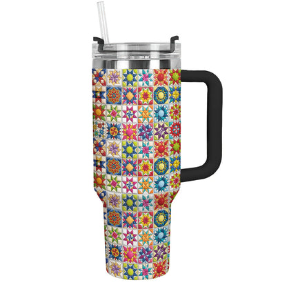 Sewing Lover 40 oz Tumbler Colorful Star Quilt Blocks