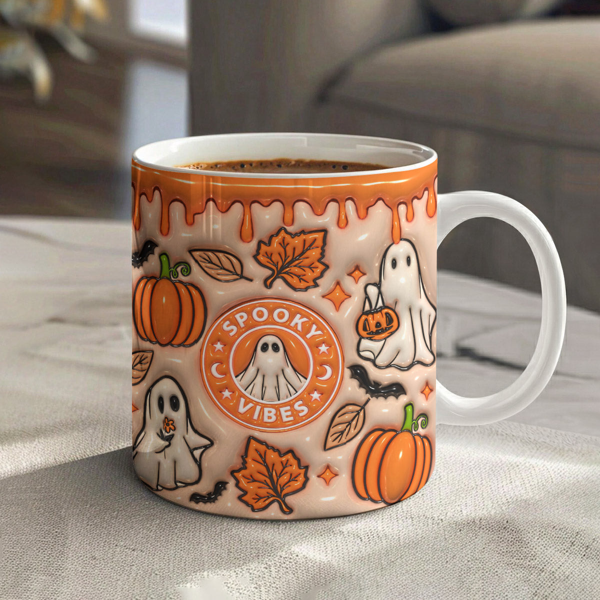 Spooky Vibes Autumn Ghost Ceramic Mug