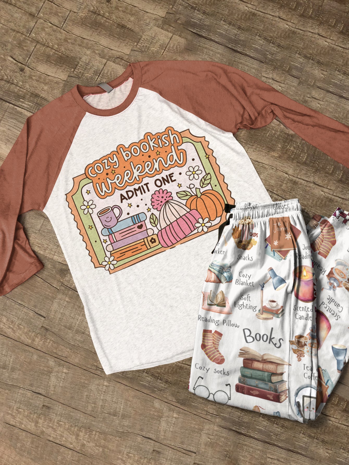 Book Lover Raglan Lounge Pajamas Cozy Bookish Weekend Comfort Kit
