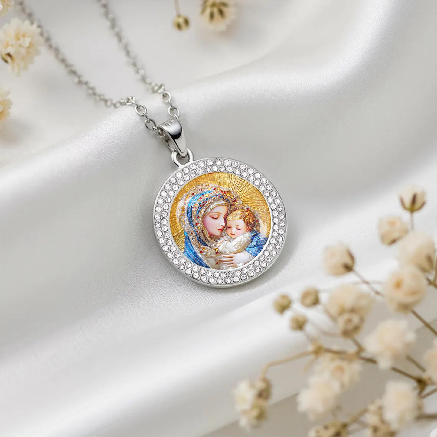 Virgin Mary Pendant Necklace Holy Embrace