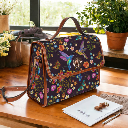 Hummingbird Satchel Handbag Fluttering Duet Faux-Embroidered