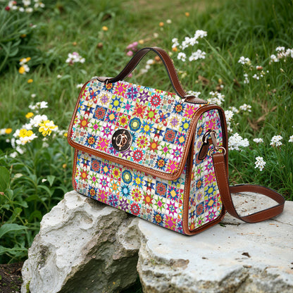 Sewing Lover Satchel Handbag Colorful Quilt Blocks