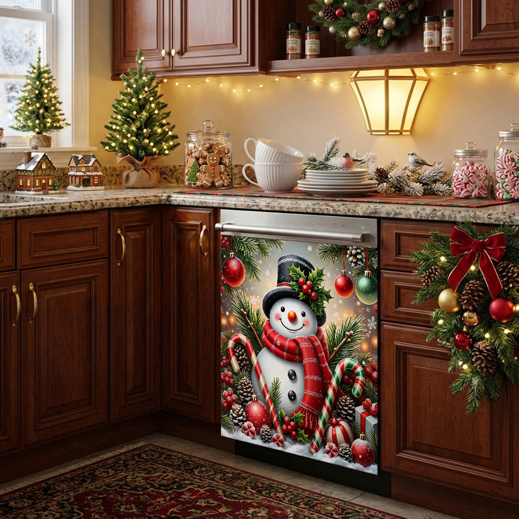 Christmas Magnetic Dishwasher Cover Jolly Snowman Christmas Cheer