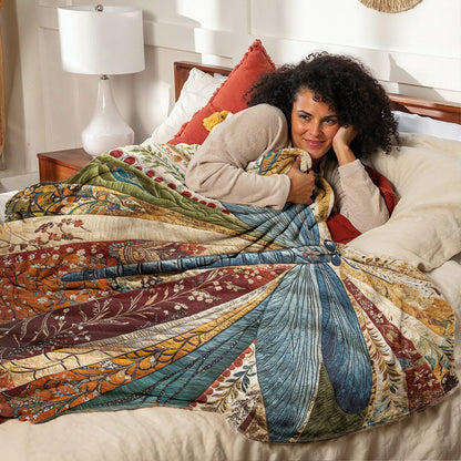 Boho Dragonfly Fleece Blanket Dragonfly in Bloom