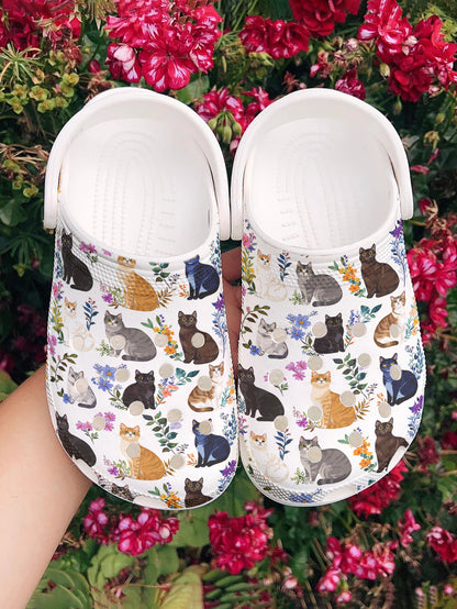 Cat Lover Graphic Clogs Charming Floral Cats