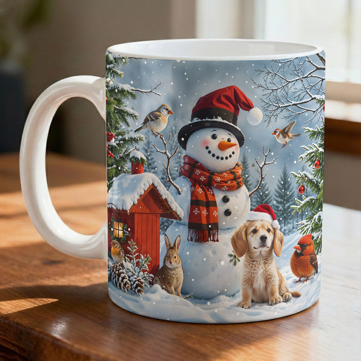 Winter Ceramic Accent Mug Happy Snowman’s Woodland Companions