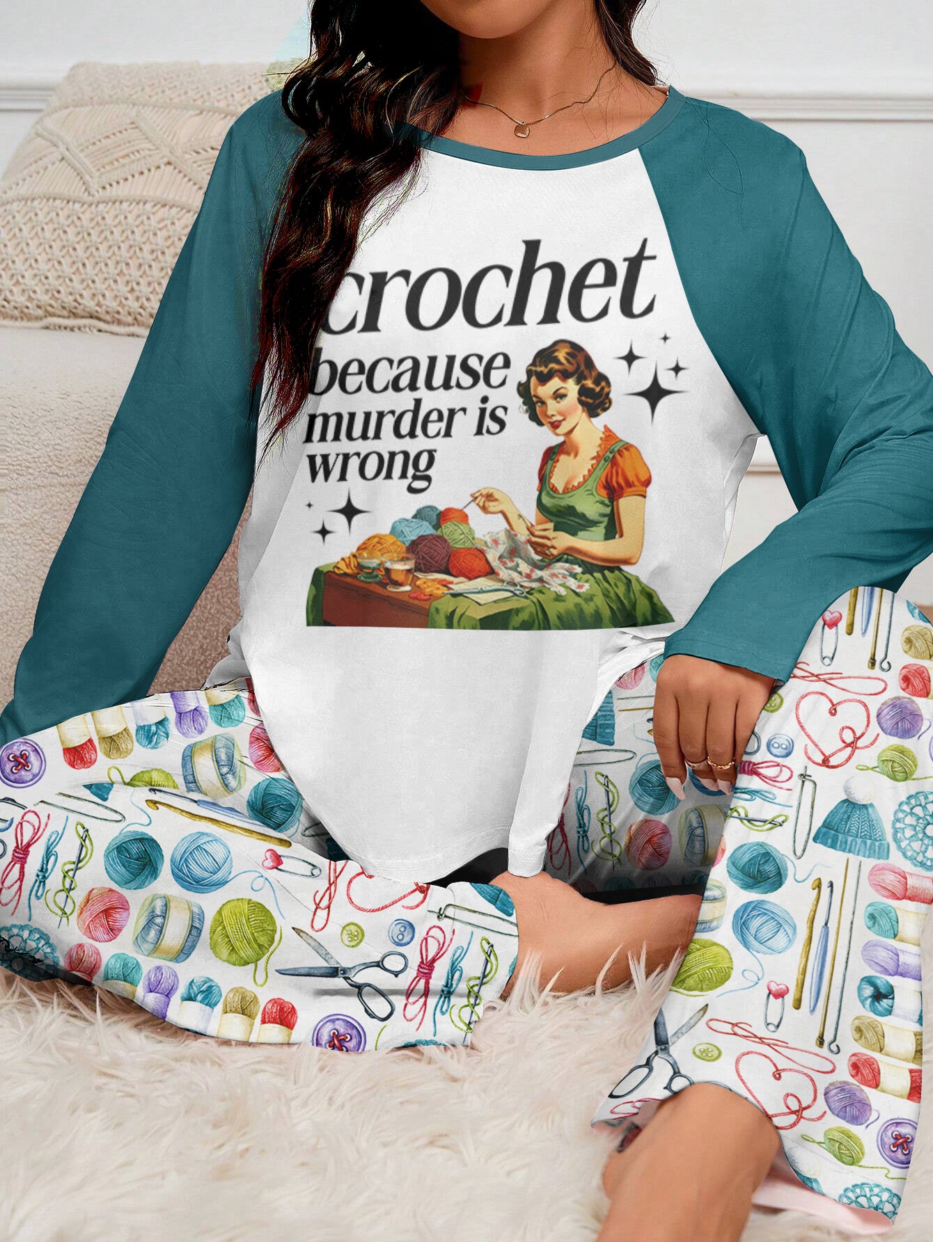 Crochet Lover Raglan Lounge Pajamas Crochet Because Mur-der Is Wrong