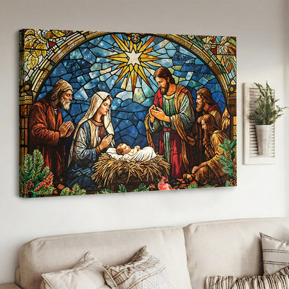 God Wooden-Framed Canvas Wall Art The Holy Night in Stained Glass