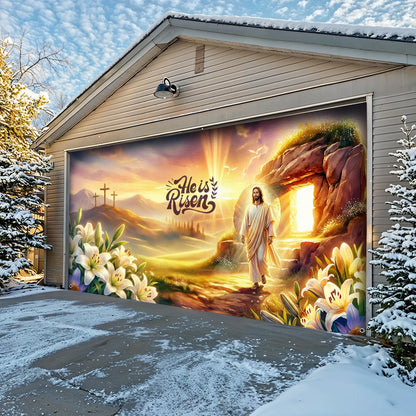 Christian Easter Garage Door Banner Decoration - 'He Is Risen' Resurrection Glory