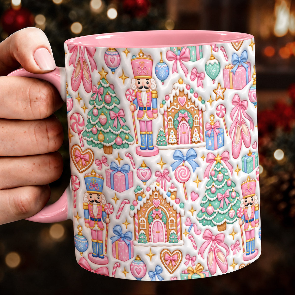 Christmas Ceramic Mug Vintage Pink Nutcracker Wonderland