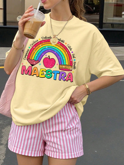 Spanish Teacher Graphic Tee Rainbow Maestra
