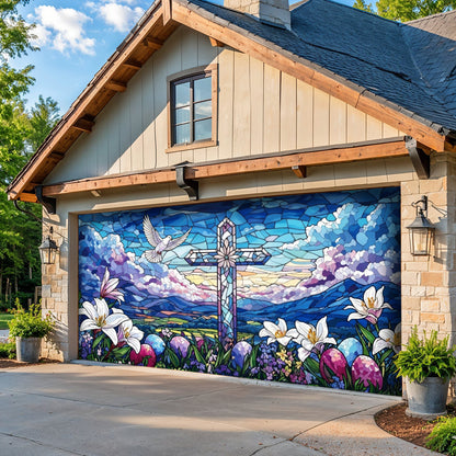 Christian Easter Garage Door Banner Decoration - Blooming Hope at Easter Dawn