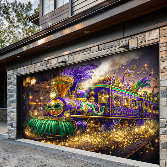 Mardi Gras Garage Door Banner Decoration - Masked Carnival Express
