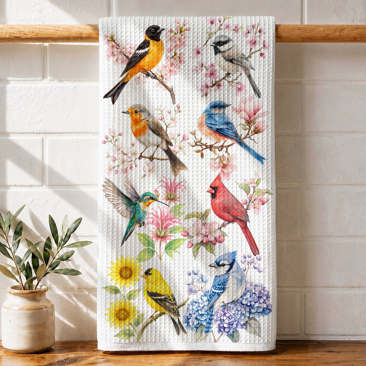 Birds Kitchen Towel Garden Birds in Bloom