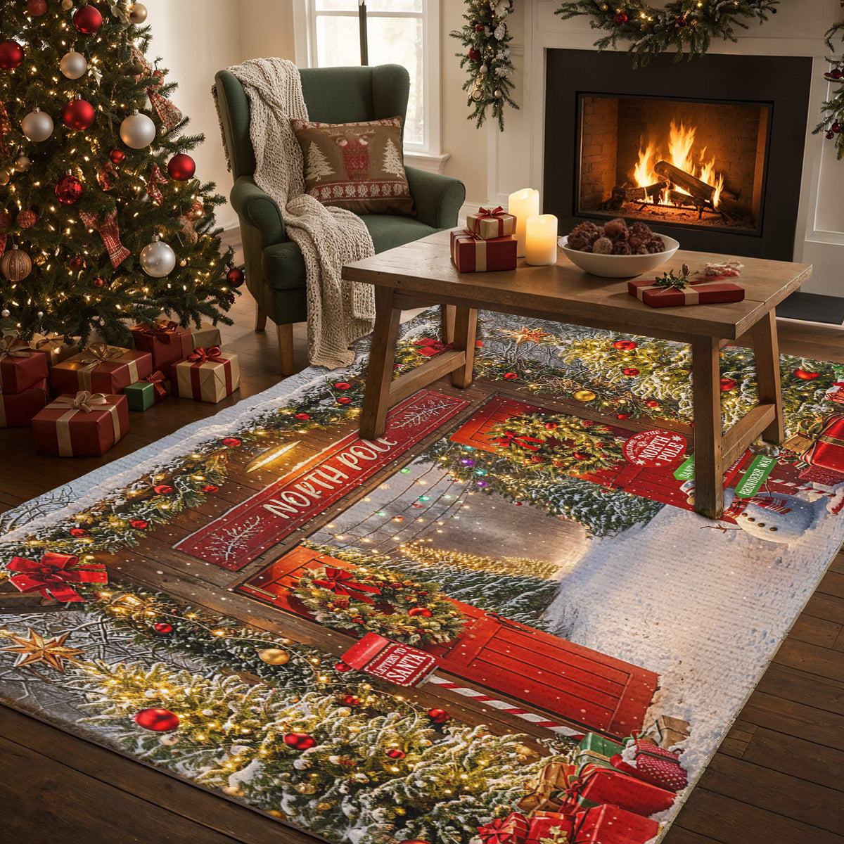 Christmas Area Rug Gateway to the North Pole Magic
