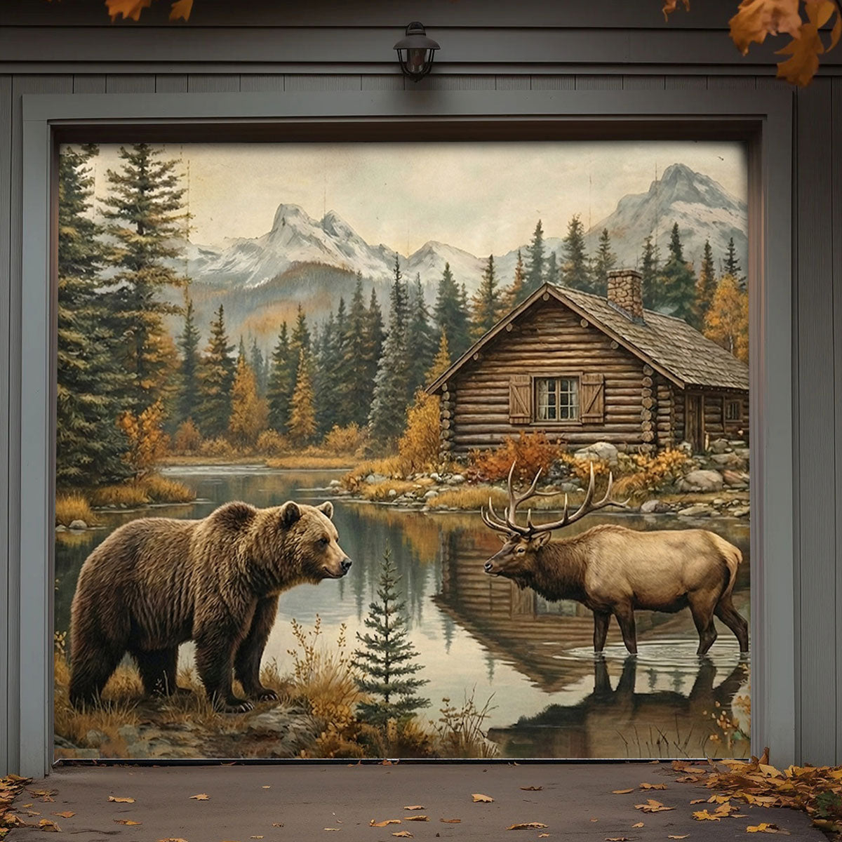 Bear Garage Door Banner Decoration - Lakeside Cabin Serenity