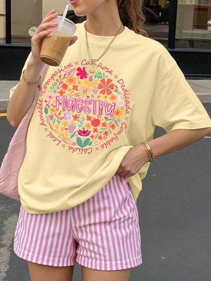 Spanish Teacher Graphic Tee Floral Maestra