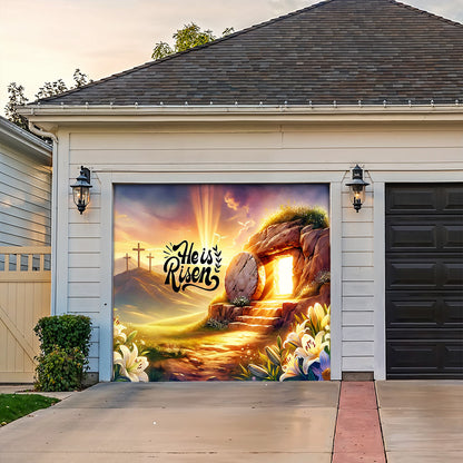 Christian Easter Garage Door Banner Decoration - 'He Is Risen' Dawn of Resurrection