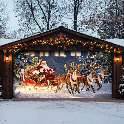 Christmas Garage Door Banner Decoration - Santa’s Magical Sleigh