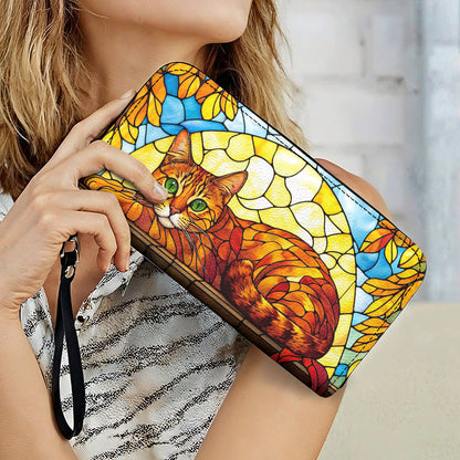 Cat Leather Wallet Stained Glass Sunlit Cat