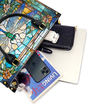 Drafonfly Leather Handbag Dragonfly Grace In Stained Glass