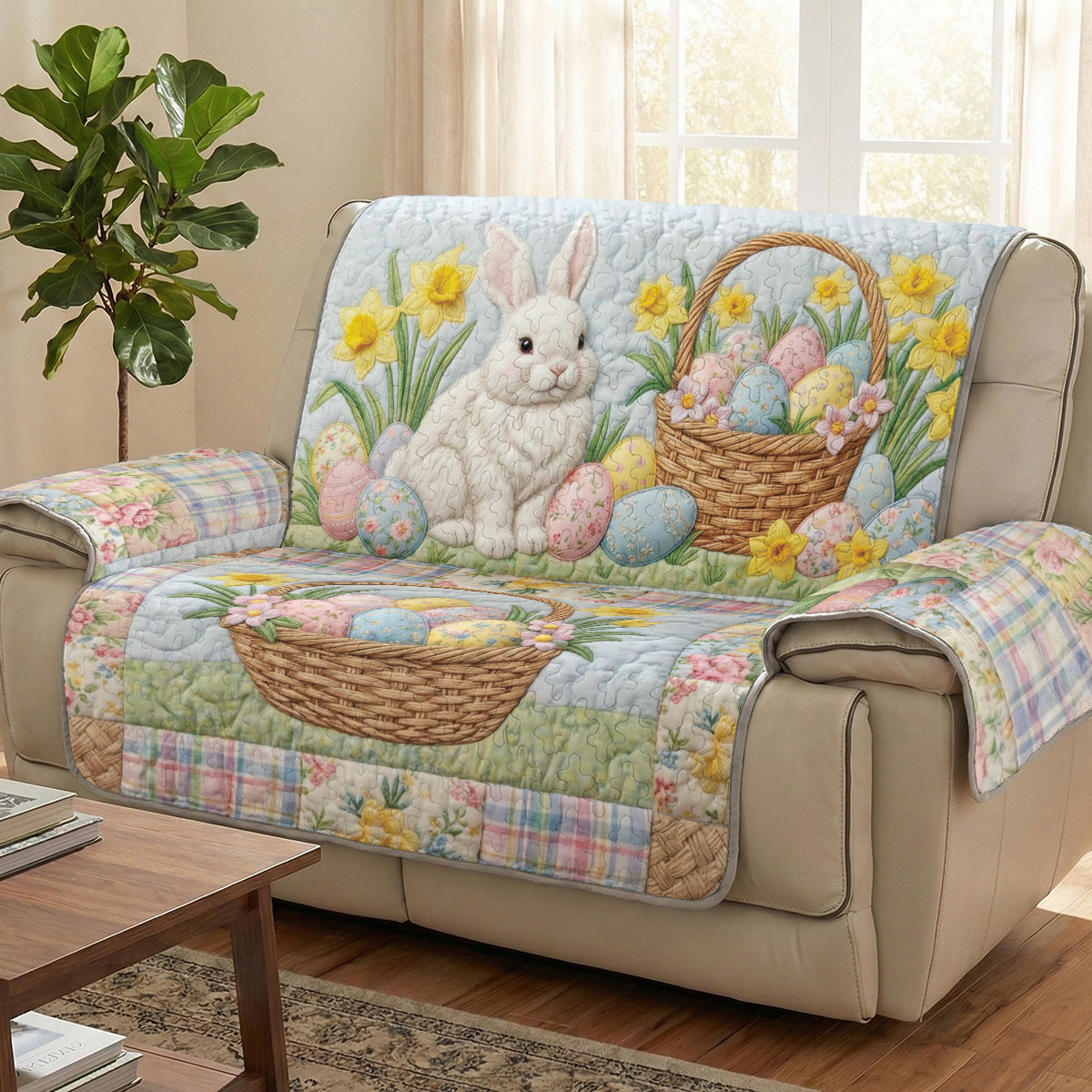 Easter Quilted Sofa Cover Spring Bunny Bliss