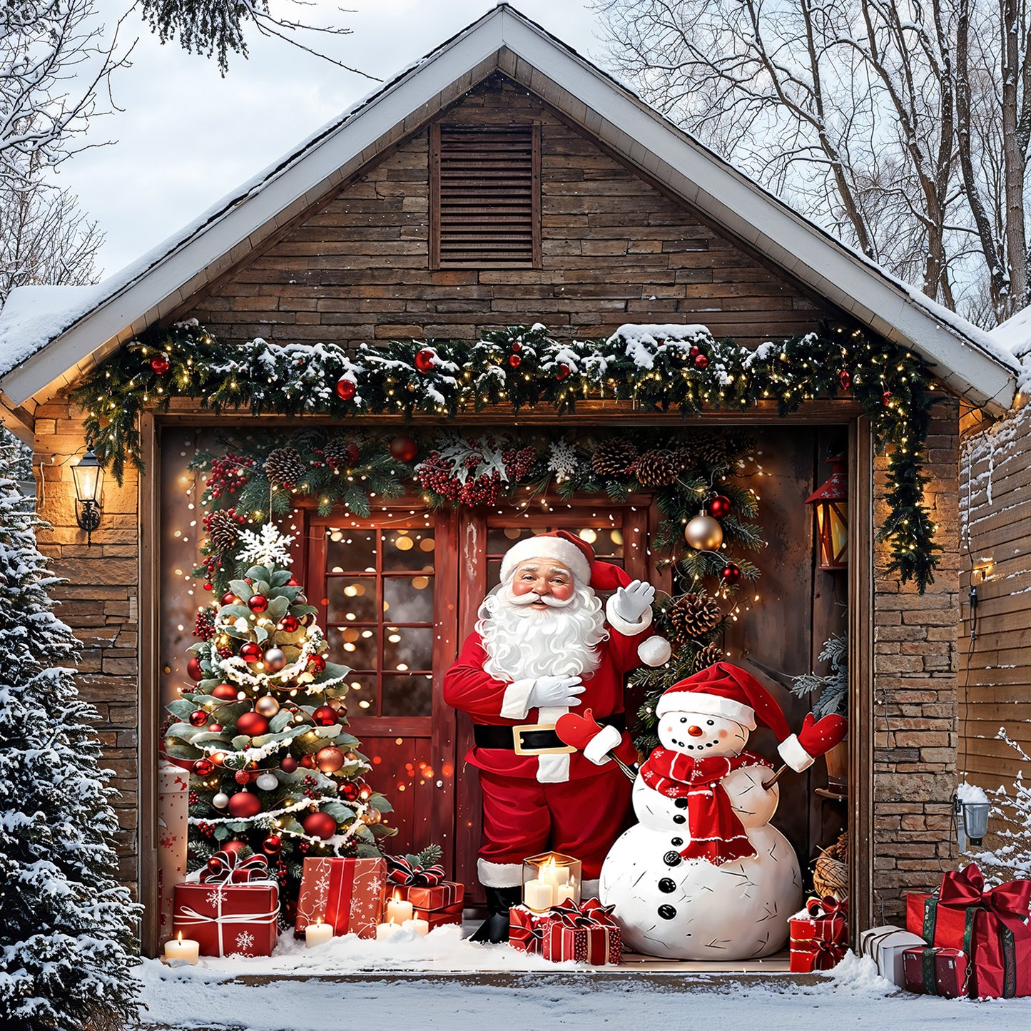 Christmas Garage Door Banner Decoration - Santa’s Warm Welcome Christmas at the Door