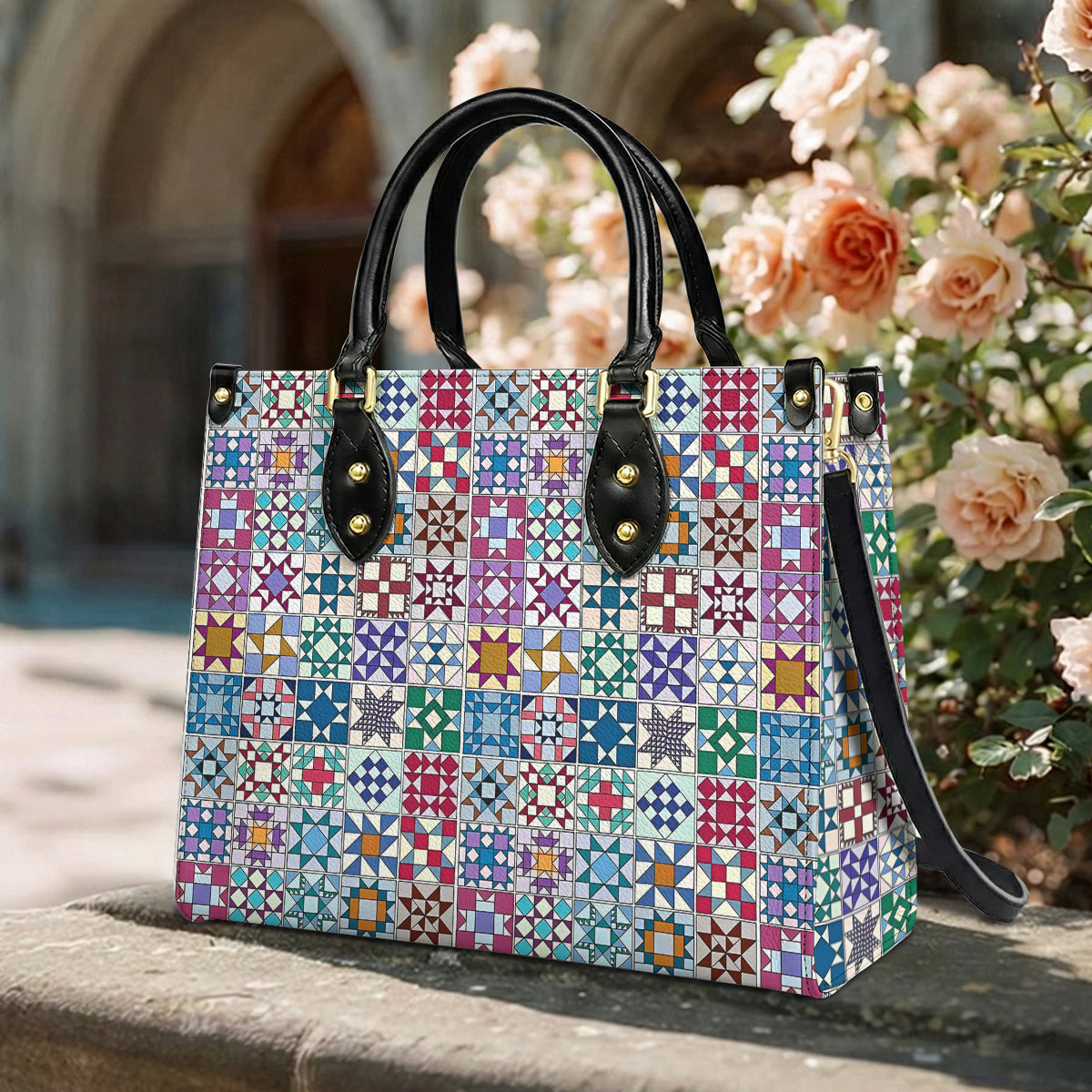 Sewing Lover Leather Handbag Traditional Quilt Blocks