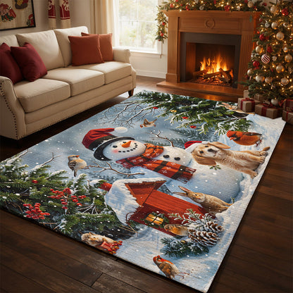 Christmas Area Rug Happy Snowman’s Woodland Companions