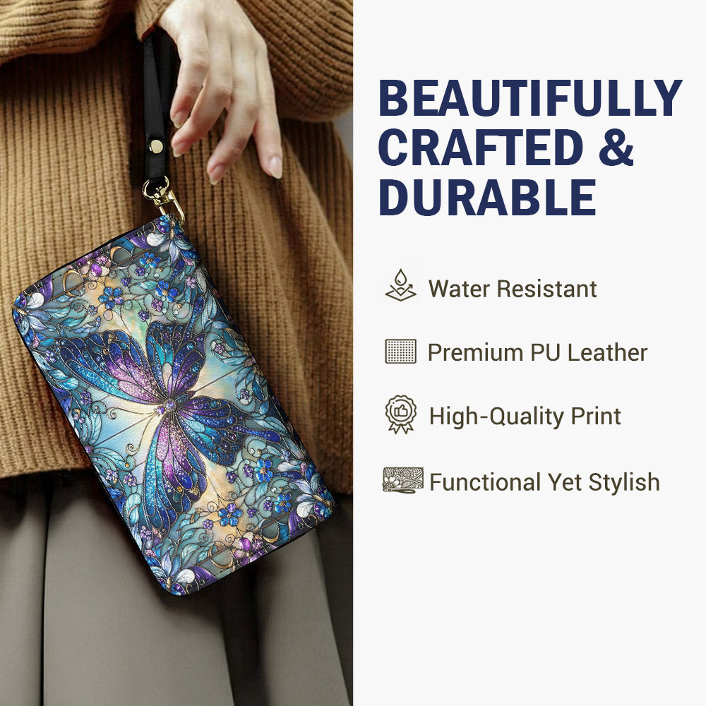 Butterfly Leather Wallet Butterfly in Blooming Glass