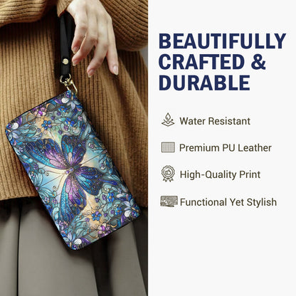 Butterfly Leather Wallet Butterfly in Blooming Glass