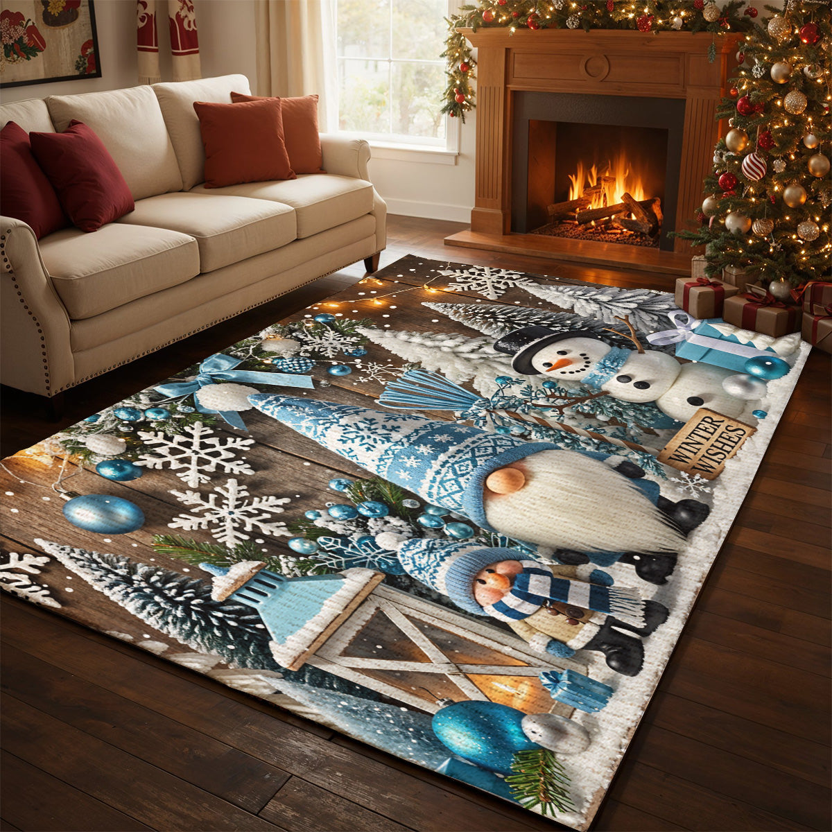 Christmas Area Rug Winter Wishes in a Gnome Wonderland