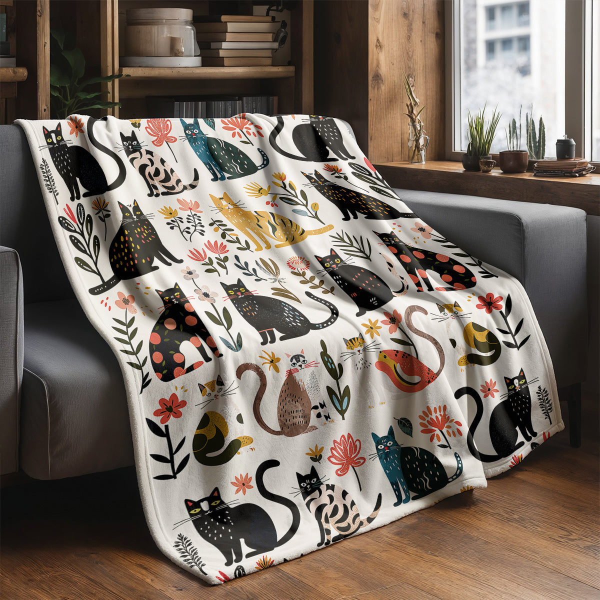Cat Fleece Blanket Botanical Cat Bliss