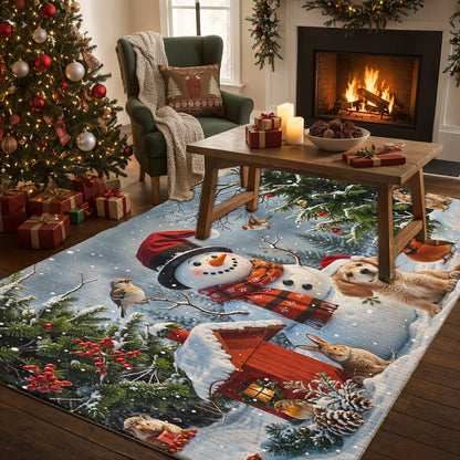 Christmas Area Rug Happy Snowman’s Woodland Companions