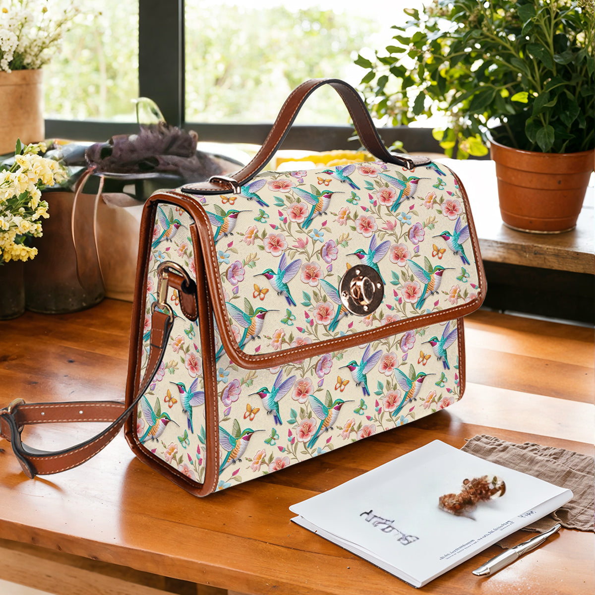 Hummingbird Satchel Handbag Humming Blossoms