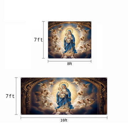God Garage Door Banner Decoration -  Mary and the Child Jesus in Heavenly Radiance