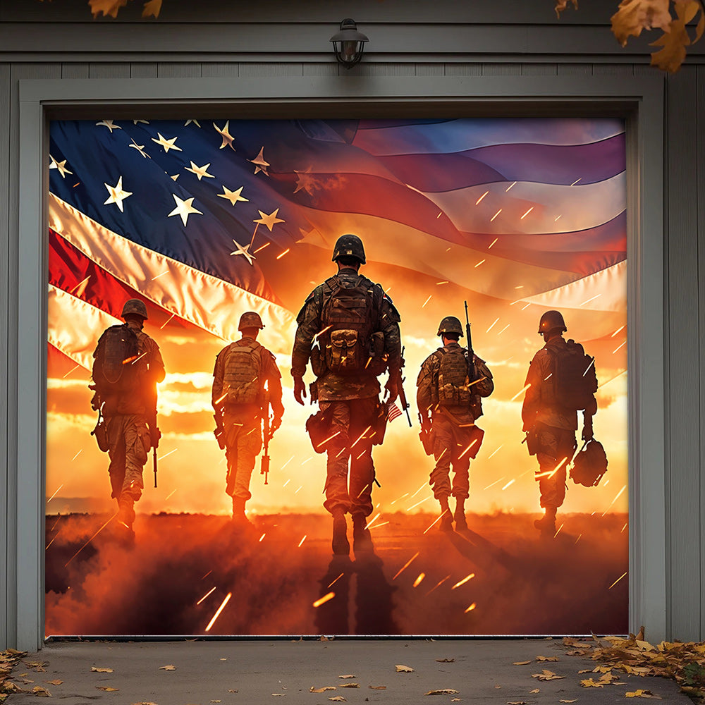 Patriotic Garage Door Banner - Defenders of the Flag Honoring Our Heroes