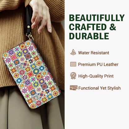 Sewing Lover Leather Wallet Colorful Quilt Blocks