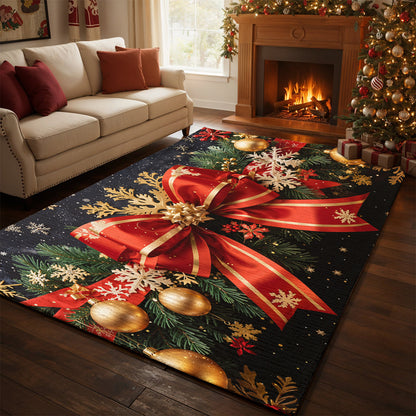 Christmas Area Rug Red Ribbon Magic Wrapped in Joy