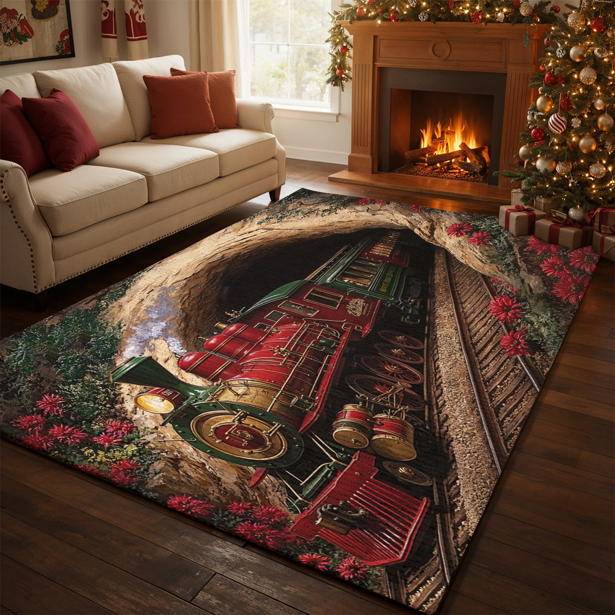 Christmas Area Rug The Enchanted Christmas Railway