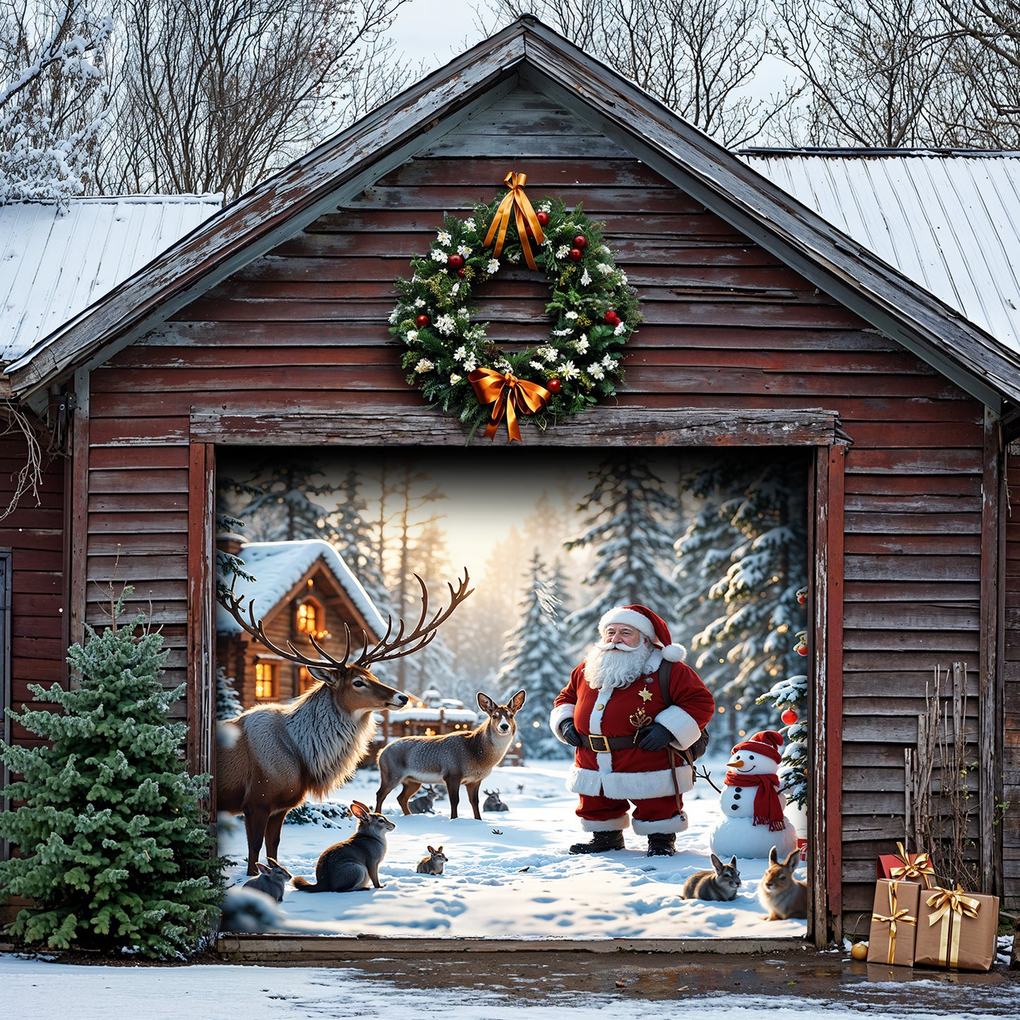 Christmas Garage Door Banner Decoration - Santa’s Woodland Wonder