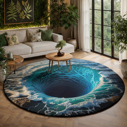 Ocean Round Rug Deep Sea Whirlpool Illusion
