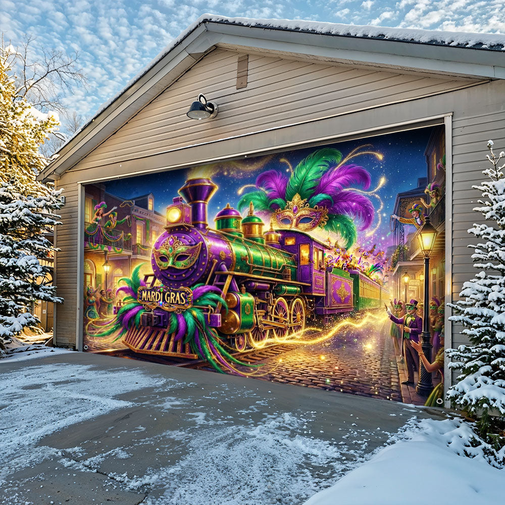 Mardi Gras Garage Door Banner Decoration - The Grand Mardi Gras Train