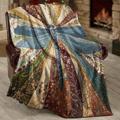 Boho Dragonfly Fleece Blanket Dragonfly in Bloom