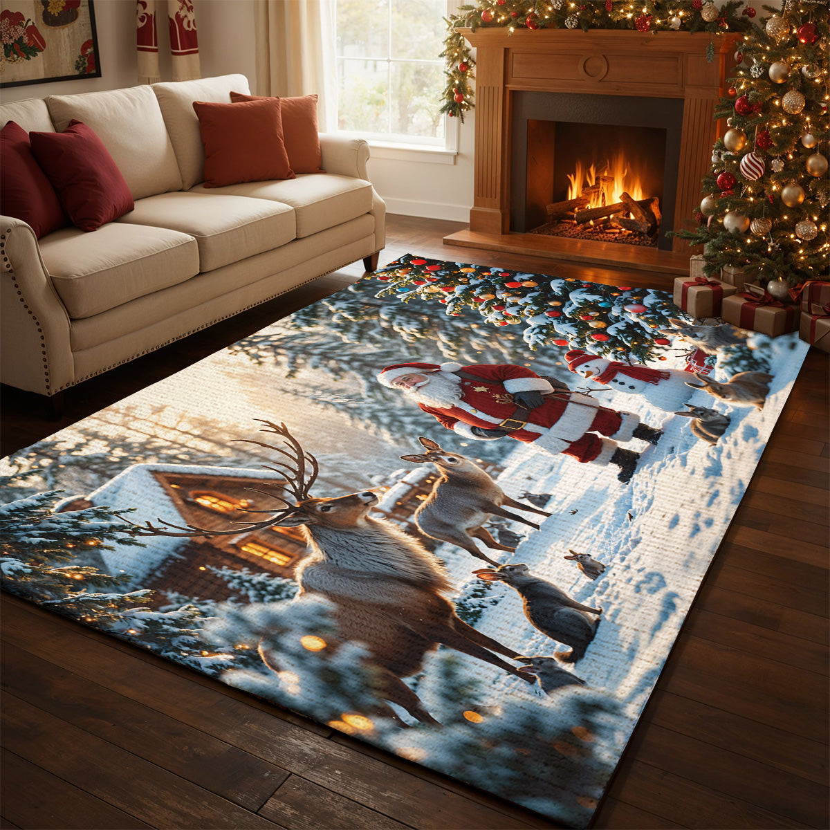 Christmas Area Rug Santa’s Woodland Wonder
