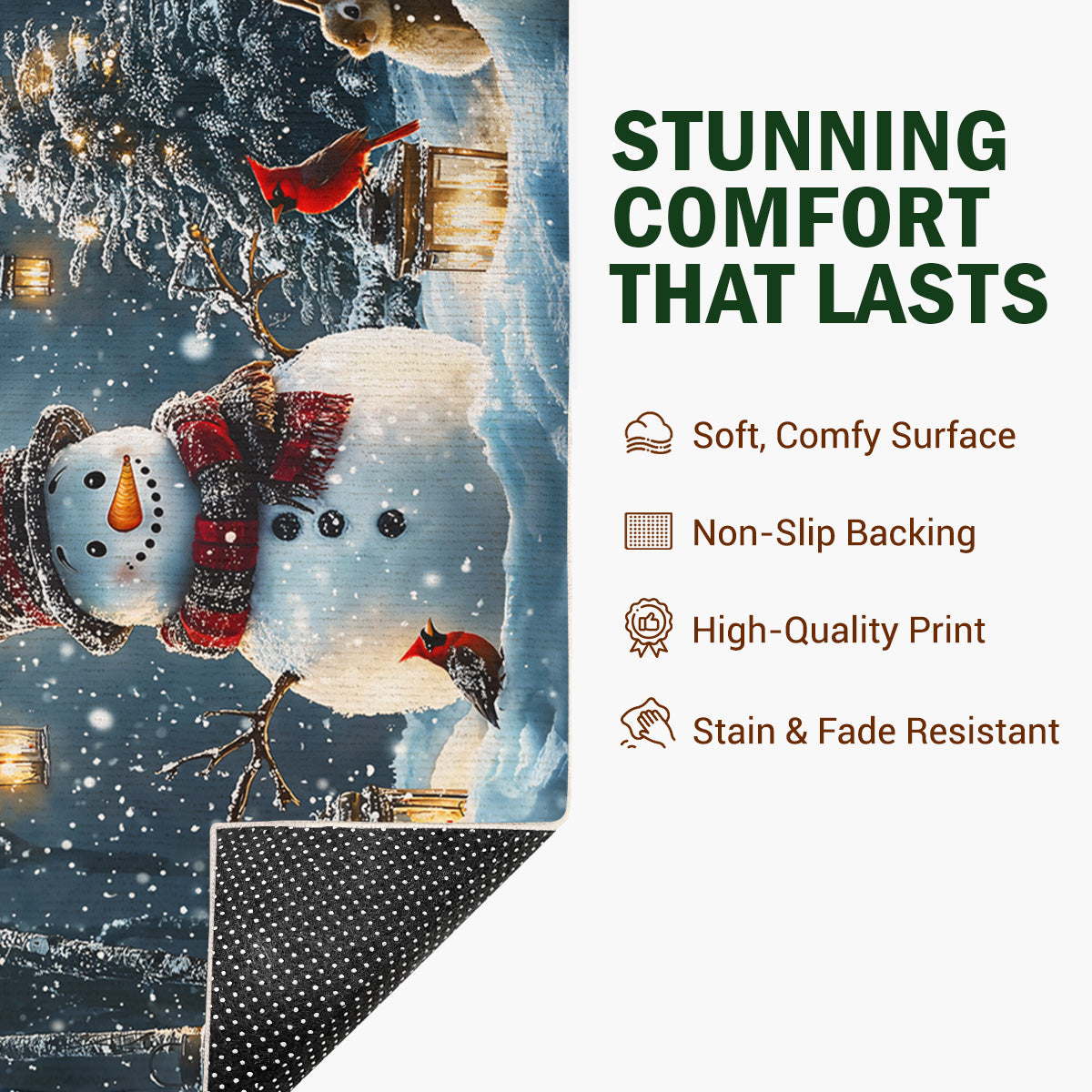 Christmas Area Rug Snowman and Forest Companions in a Lantern Lit Winter Scene