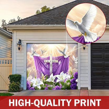 Christian Easter Garage Door Banner Decoration - 'He Is Risen' Resurrection in Bloom
