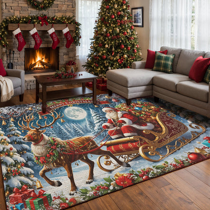 Christmas Area Rug Santa’s Sleigh Ride Spreading Cheer on a Winter’s Eve